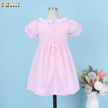 Honeycomb Smocked Dress Light Pink And Lace Line Accent For Girl - DR3711