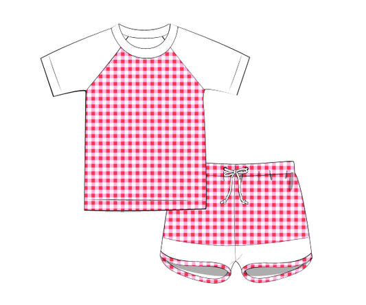 S25 - Red gingham rash guard fabric (SPF 50+++)