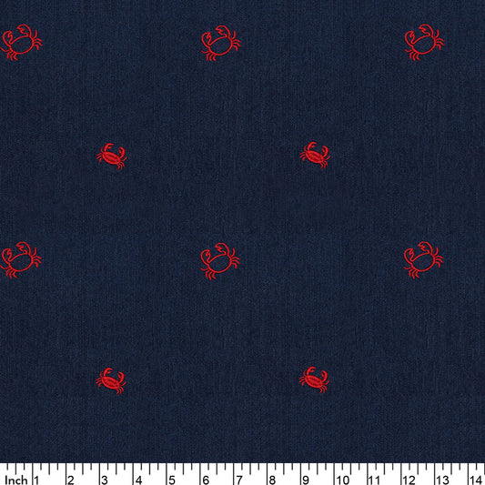 Y14 - crab on denim fabric