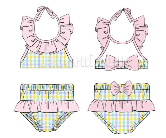 Beautiful blue-pink ruffle swimsuit for little girl - SW 432