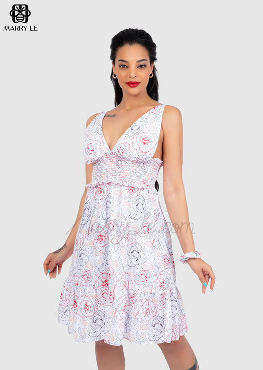 FLORAL SUMMER V-NECK MIDI DRESS - MD302