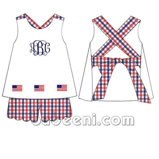 Charming Independent Flags monogrammed outfit for little girl - DR 2667