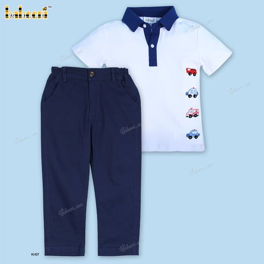 Outfit Blue White Top Navy Blue Pant For Boy - BC1133