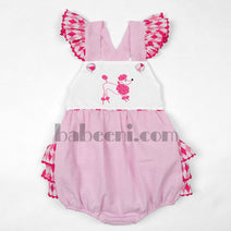 Cute pink poodle embroidery and french knot girls bubble - DR 1769