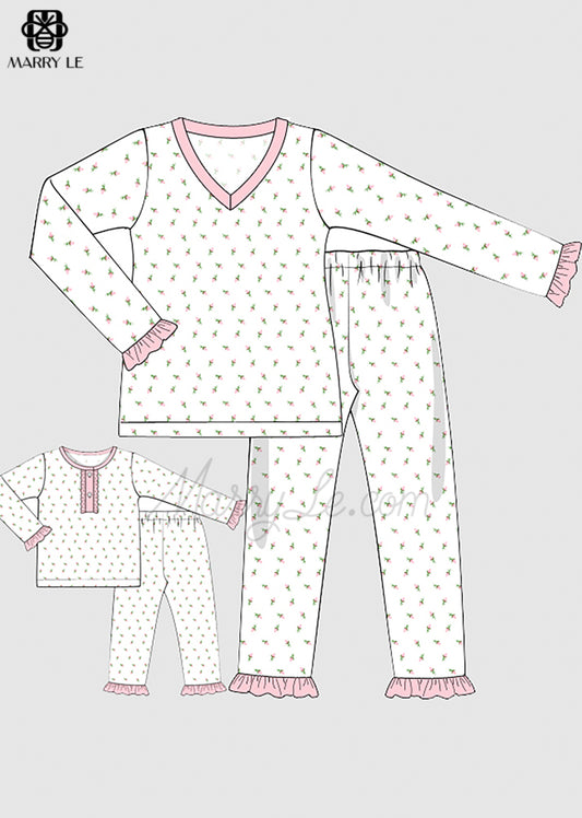 ROSES PRINT MOM AND GIRL MACHING PAJAMAS SET - MD192