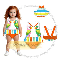 1-pieces Swimwear For Girl Spring-Summer with 2 colorful parrot - DR4189