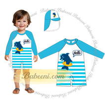 Set Swimwear For Boys Spring-Summer prints with a blue dolphin says Hello - BC1308