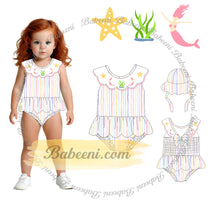 1-pieces Swimwear For Girl Spring-Summer prints hand embroidery mermaid, seaweed and starfish - DR4192