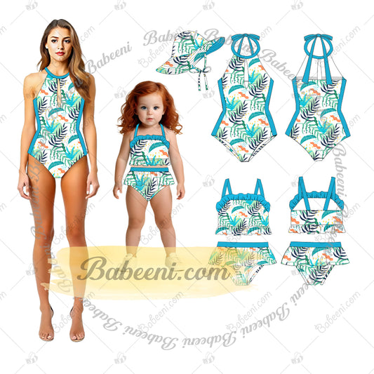 1-pieces Swimwear For Lady Spring-Summer with tropical leaf pattern  - DR4193