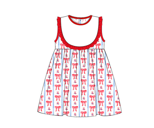 K386- Red Bow and hat stripe knit printing 4.0