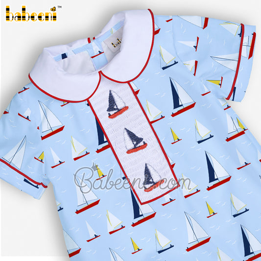 Sailboat embroidery boy short bubble – BC 1006