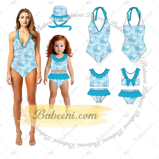 1-pieces Blue Swimwear For Lady Spring-Summer matching m&m with clams and seaweed - DR4190