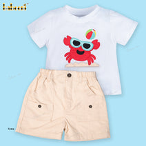 Applique Crab Beach Vibe Outfit For Girl - DR3682