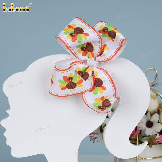 Beautiful peacock pattern grosgrain ribbon girls bow - HB 139