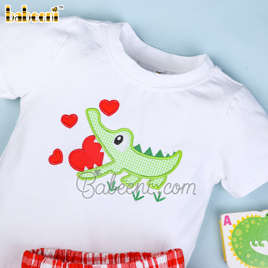 Appliqué boy short set with lovely green crocodile - BC 756