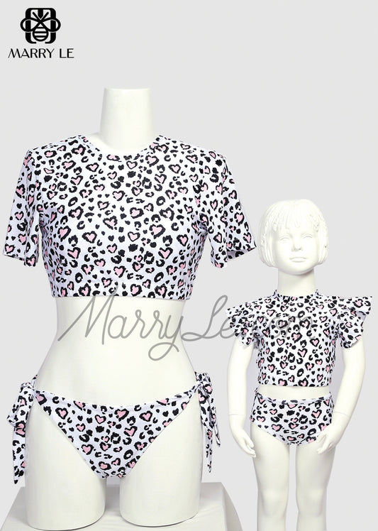 BIKINI MATCHING WHITE CHEETAH PRINT MOMMY AND ME SET - MD502