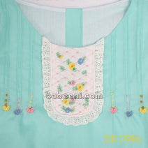 Mint hand embroidered flower dress for girls- DR 2978