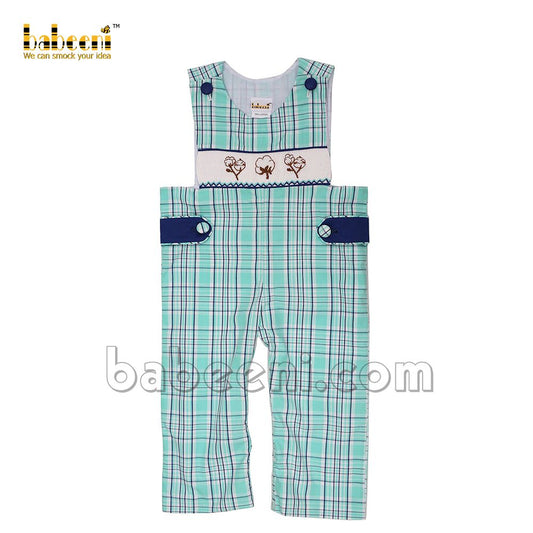 Cotton flowers smocked plaid  longall - BC 886