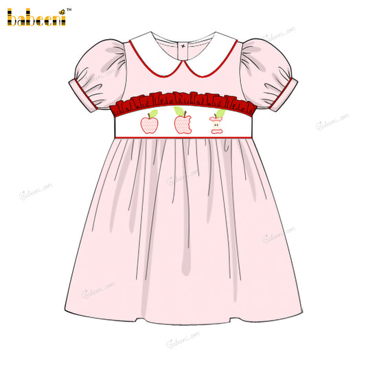 Girl Dress In Pink Hand Embroidered Apple - DR3968