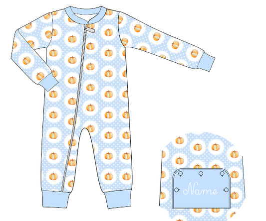 K369 -blue polkabot with pumpkin knit printing 4.0