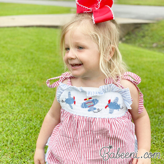 Airplane hand smocked dress