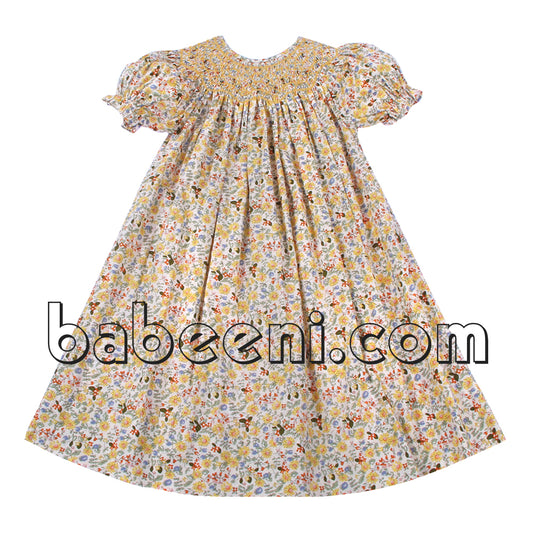 Nice yellow floral smocked dress - DR 2536