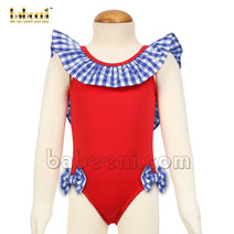 Outstanding plain Red  rash guard swimwear for little girls -SW 528