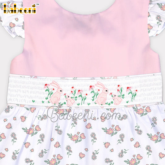 Rabbit & flowers embroidery baby dress – DR 3387