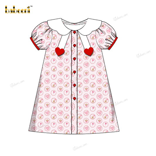 Girl Applique Heart Dress In Pink - DR3852