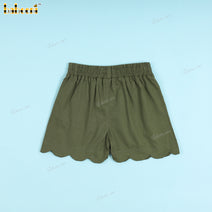 Dark Green Scallop Khaki Short For Girl- BT98