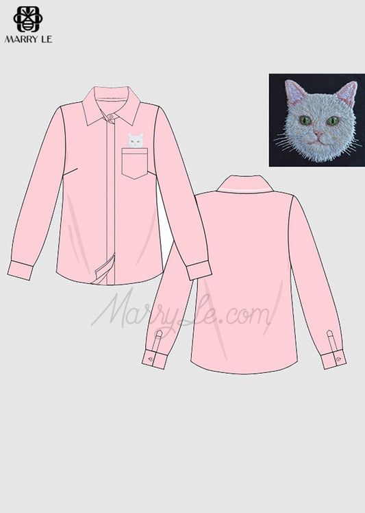 HAND EMBROIDERED CAT WOMAN SHIRT - MD229