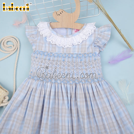 Geometric handmade smocked girl dress - DR 3022