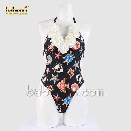 Luxurious women ocean creature swimwear with white flower - MS 16