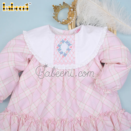 Lovely little girl bib collar smocked dress - DR 3243