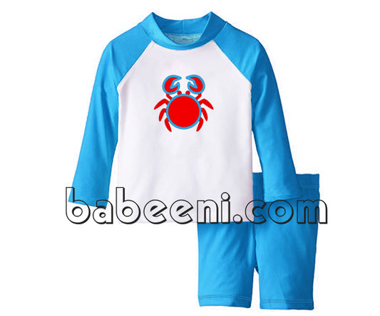 Nice crab appliqued rash guard swimwear for little boy - SW 388