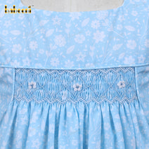 Geometric Smocked Dress In Blue With White Floral For Girl - DR3604