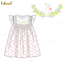 Girl Hand Embroidered Bunny Dress In Pink - DR3834