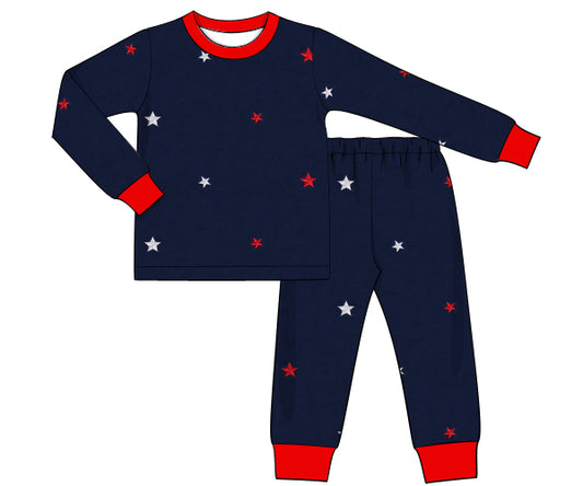 Y18 - star on navy pique fabric