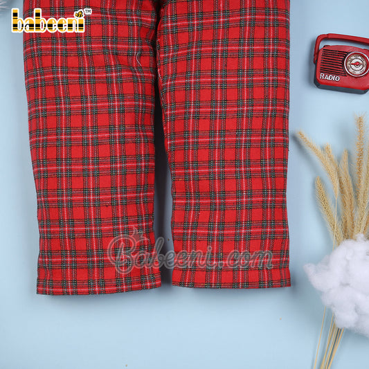 Red & white tartan boy plain bottom - BT 65