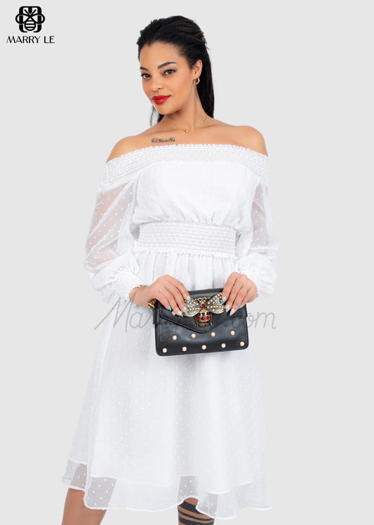 DAINTY OFF SHOULDER SMOCKED DRESS FOR WOMEN - MD11