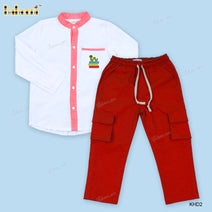 Hand Embroidery Snake On Chest Red Cargo Outfit For Boy - BC1129