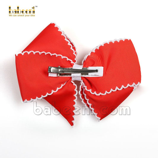 Lovely little girl laced red hair bow- HB 93