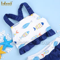 Colorful fishes printed girl two piece swimming wear - SW 573