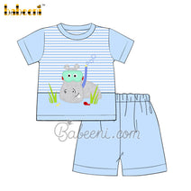 Hippo applique boy set clothing  – BC 1064