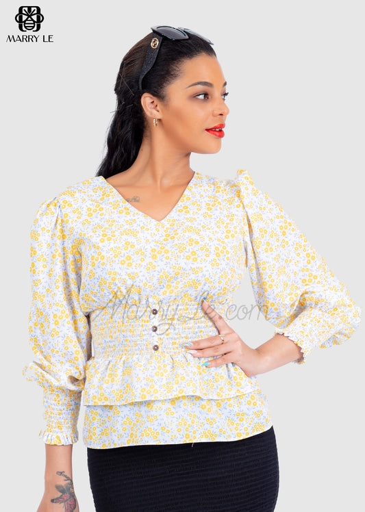 TINY YELLOW FLORAL BLOUSE FOR WOMEN - MD98