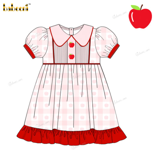 Girl Dress In Pink With Apple Hand Embroidered - DR3941