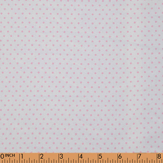 D102- pink dot in white pique printed fabric