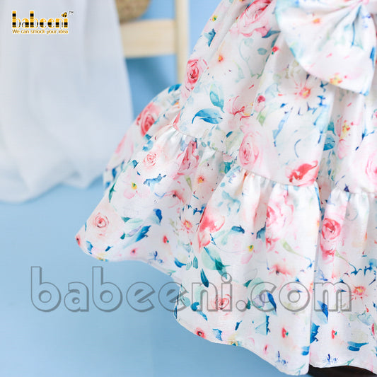 Floral jacquard baby dress with bow attached - DR 3262