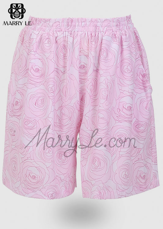 CASUAL BABY PINK ROSES PRINT WOMEN SHORT - MD521