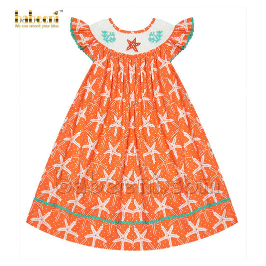 Beautiful starfish smocked coral dress - DR 3032